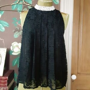 BHLDN Black Beaded Collar Halter Top – Textured Chiffon – Size 0